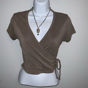 Y2K Era Fitted Brown V-Neck Crop Top Sz S